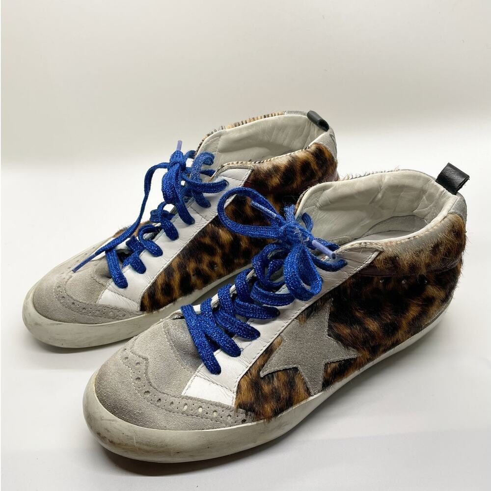 Golden Goose Midstar Sneakers Leopard Print Blue Laces size 6.5